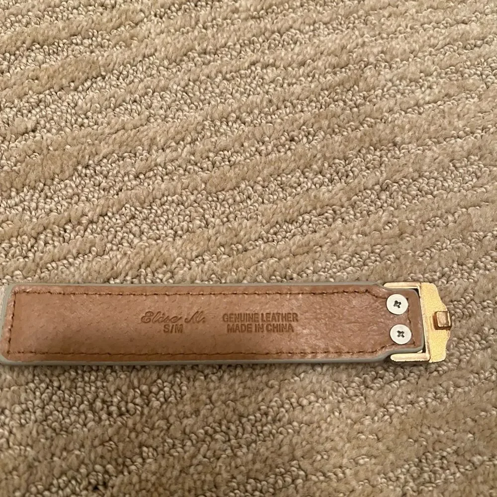 Elise M. Cream Leather Elastic Belt with Gold Gem Buckle